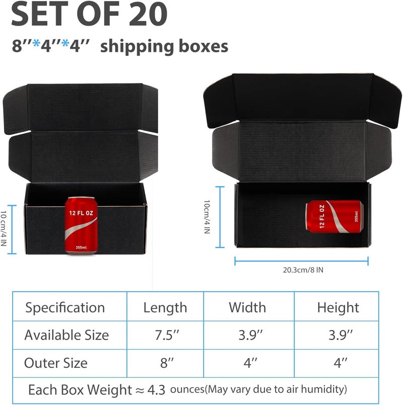 DUZCLI Small Shipping Boxes 8x4x4 Inches – Black Corrugated Cardboard Boxes (20-Pack) for Mailing, Packing, Small Business & Gift Packaging - Recyclable & Sturdy - Image 2